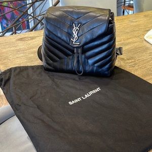 Saint Laurent
Calfskin Y Quilted Monogram Small Loulou Backpack Black